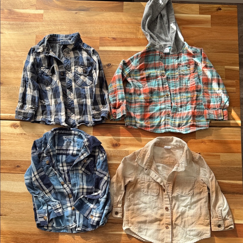 Plaid Kids Shirt Set - Blue, Orange, Tan